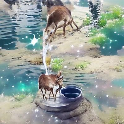 A magical deer drinking water