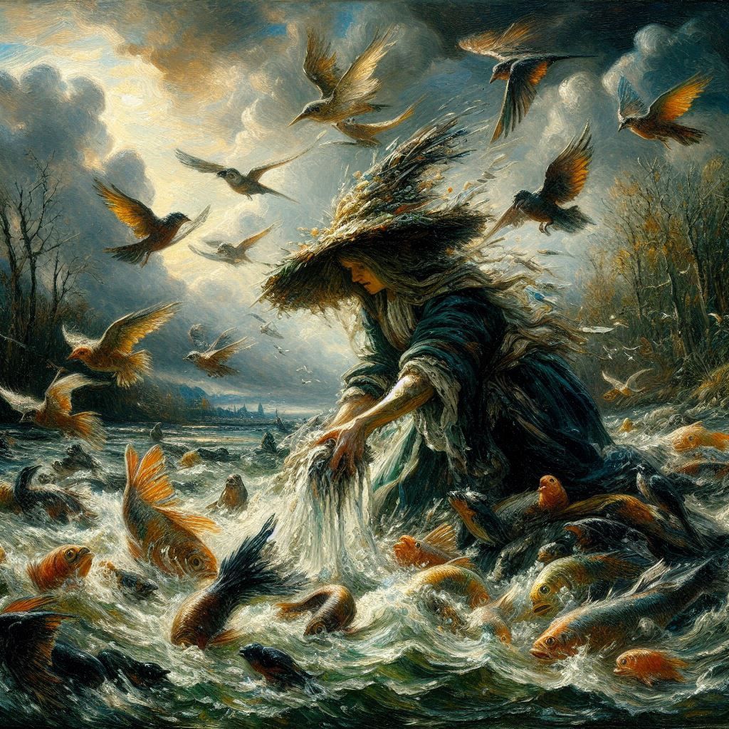 River witch mixing birds and fish