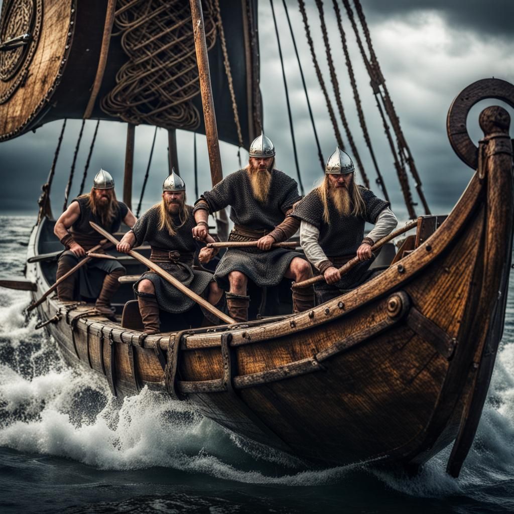 Vikings in their boat - AI Generated Artwork - NightCafe Creator