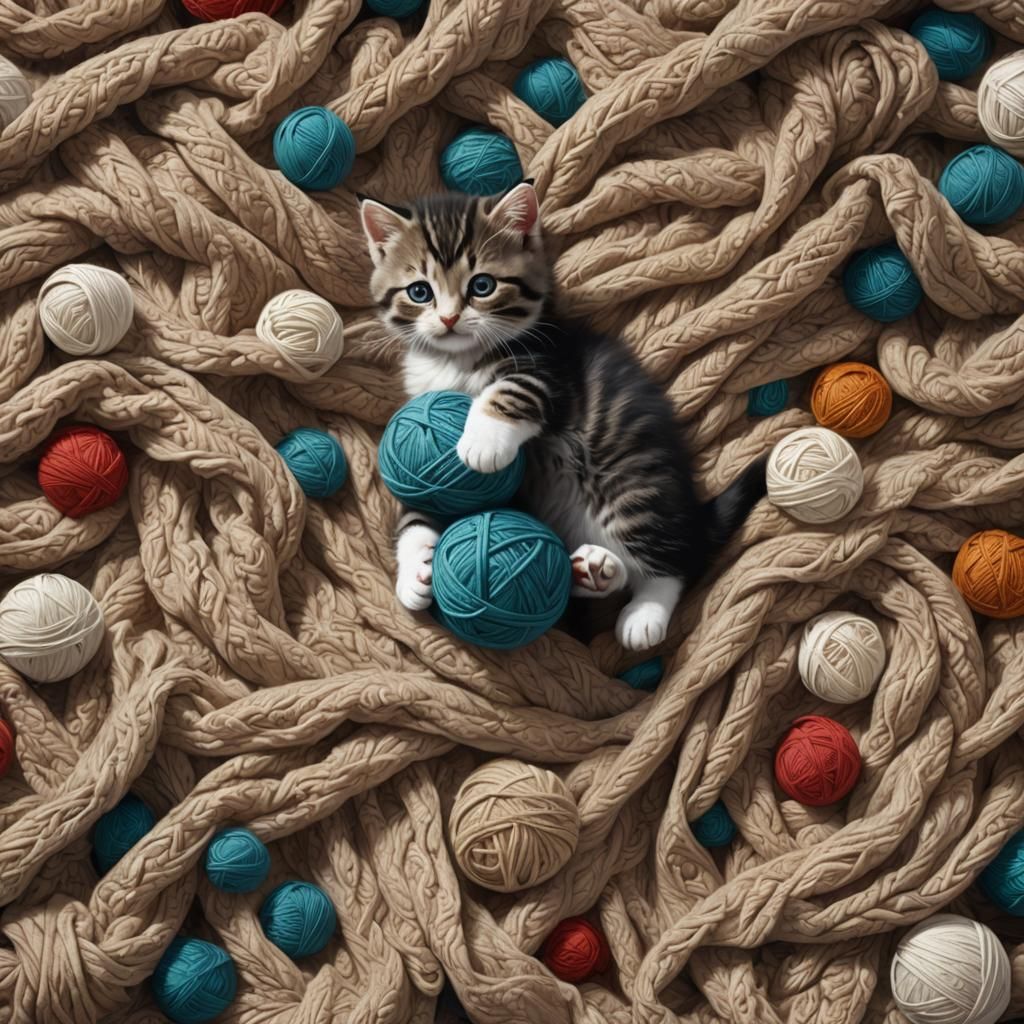 A kitten and yarn