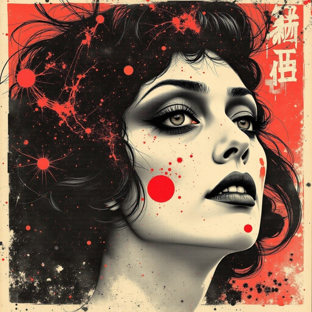 Angura Kei Underground Culture Portrait in Japanese Ink Styl...