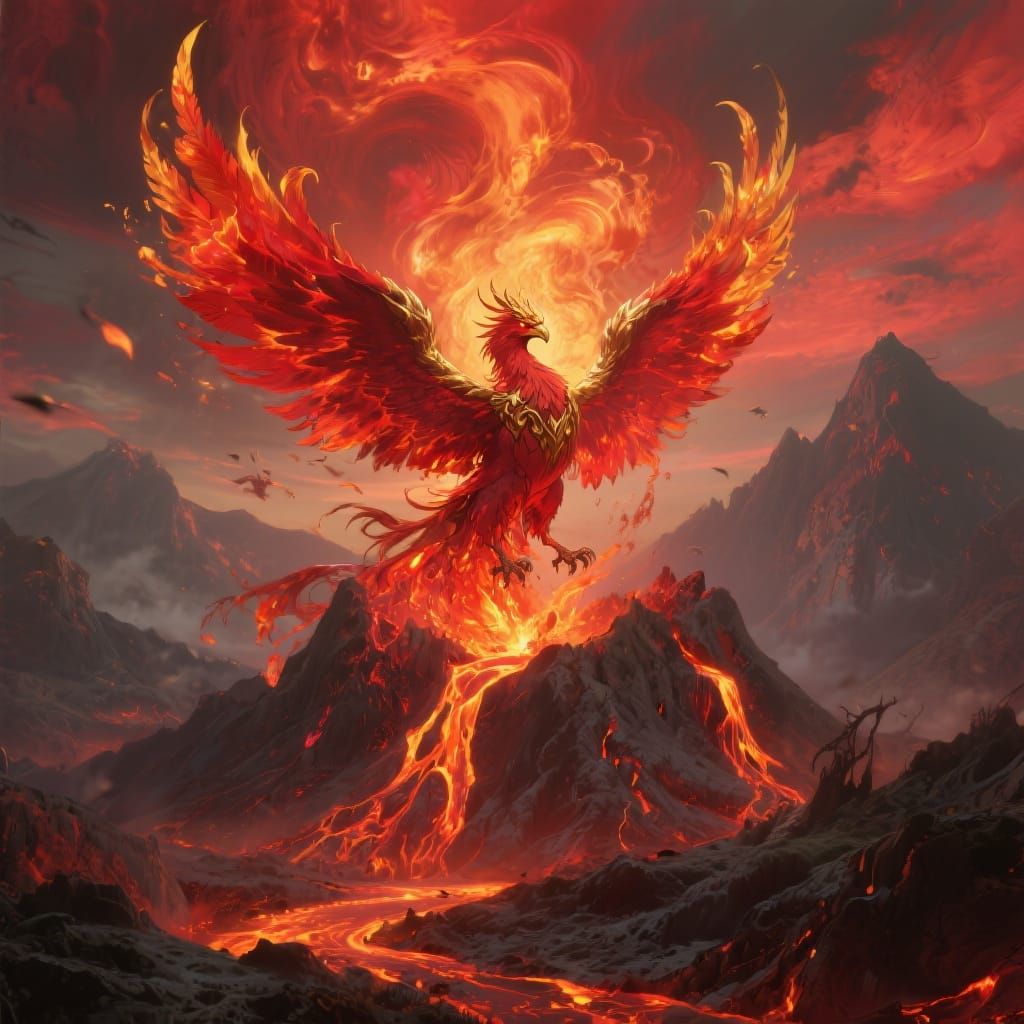  phoenix rising from the ashes of a volcanic eruption