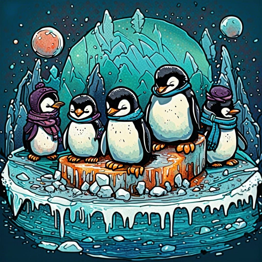 Baby penguins on an ice burg
