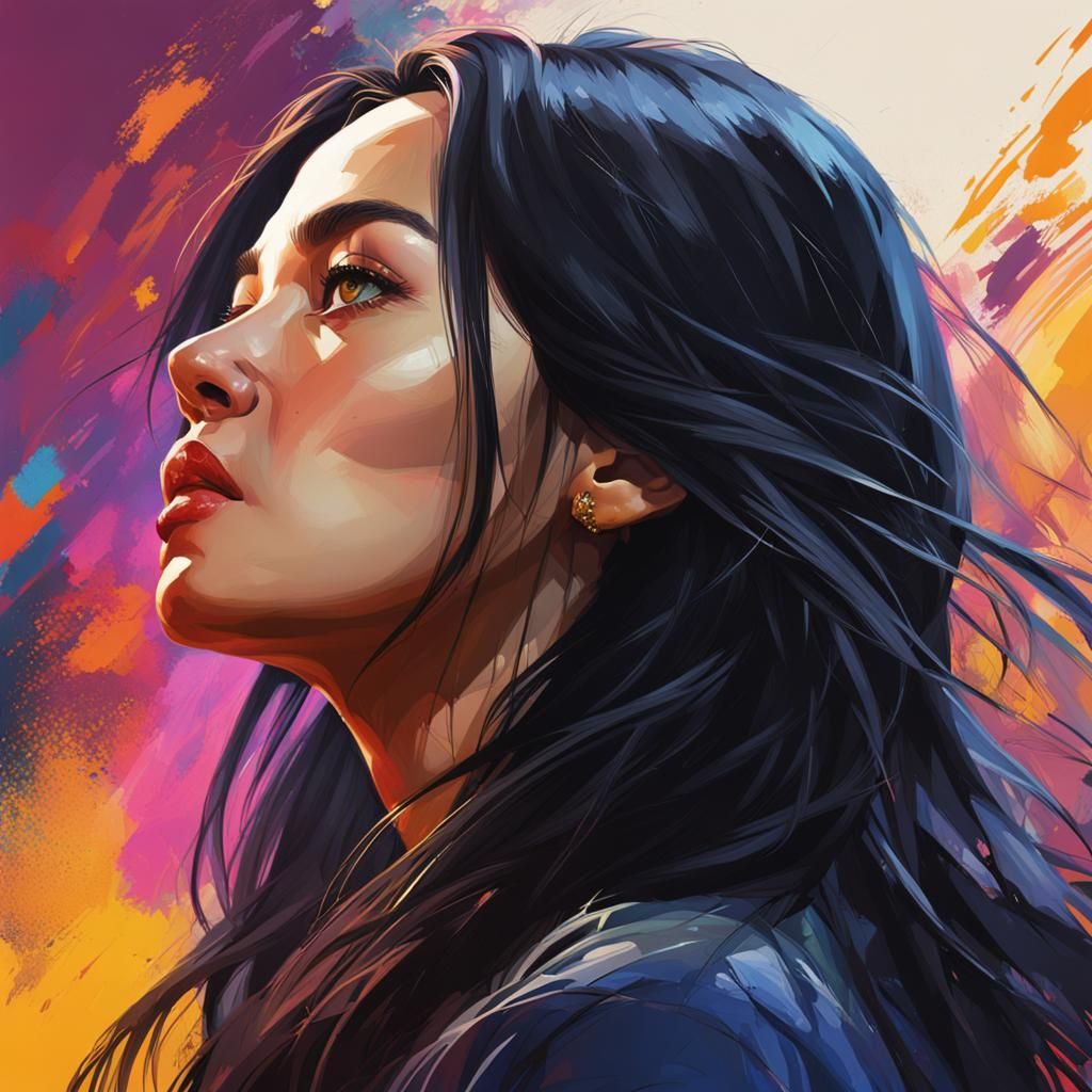 A rich actress with long black hair.