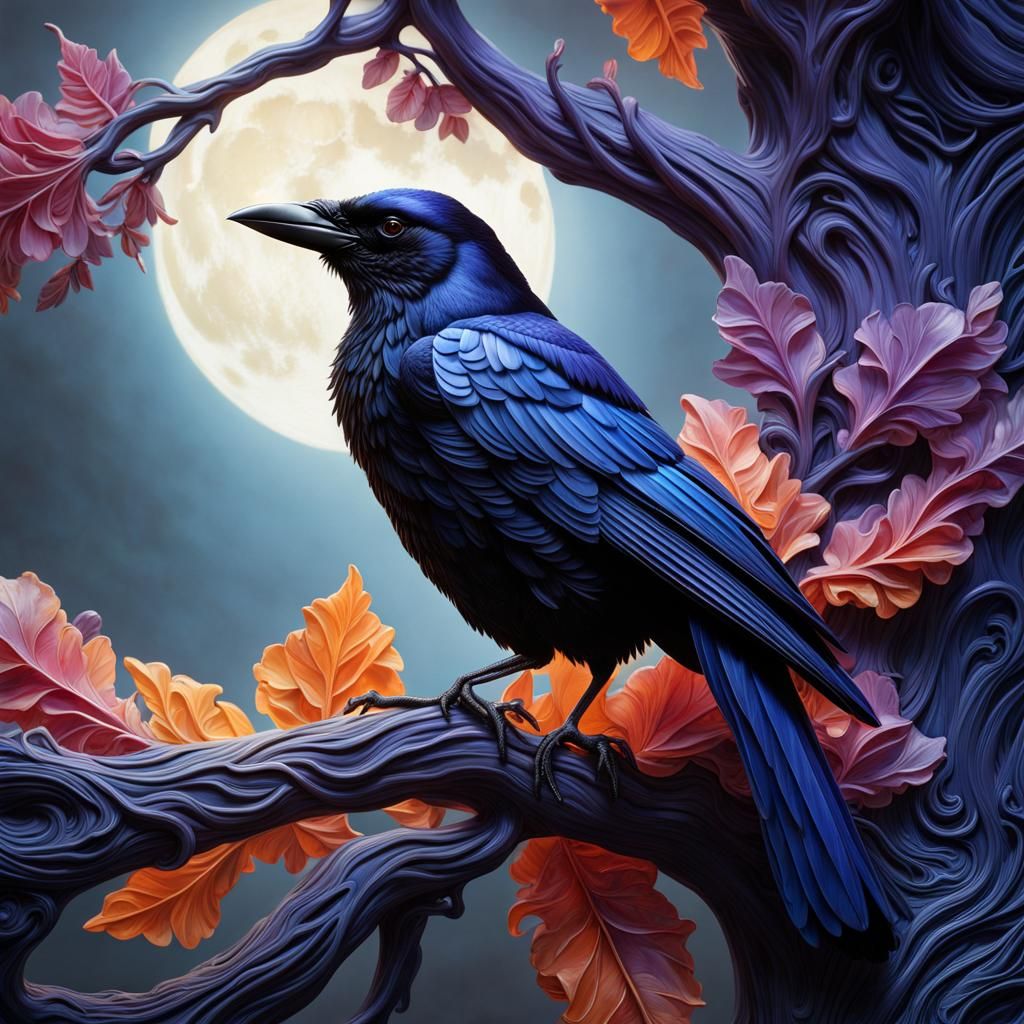 Crow in Moonlight - AI Generated Artwork - NightCafe Creator