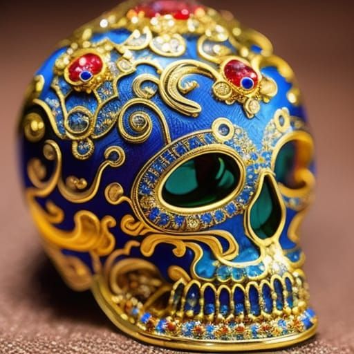 close-up of a filigree very intricate silver lace skull, com...
