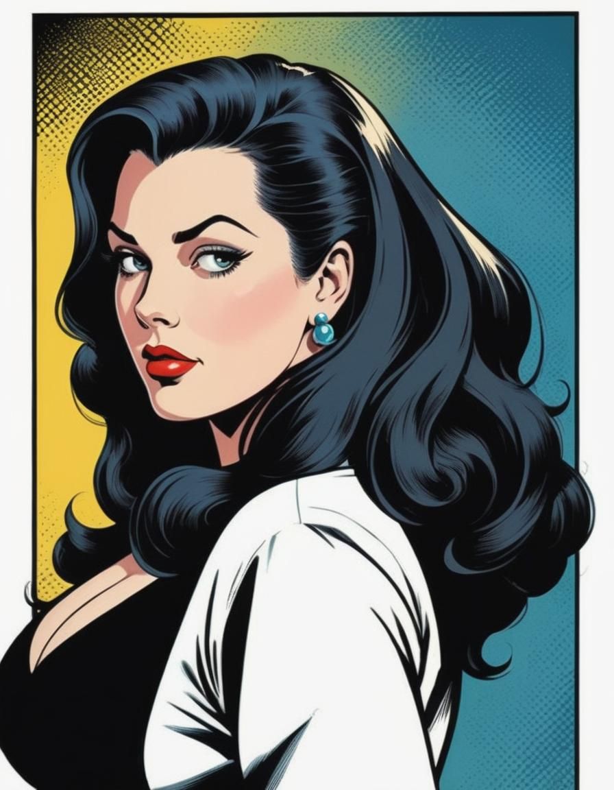 Long-haired woman portrait in retro comic book art style