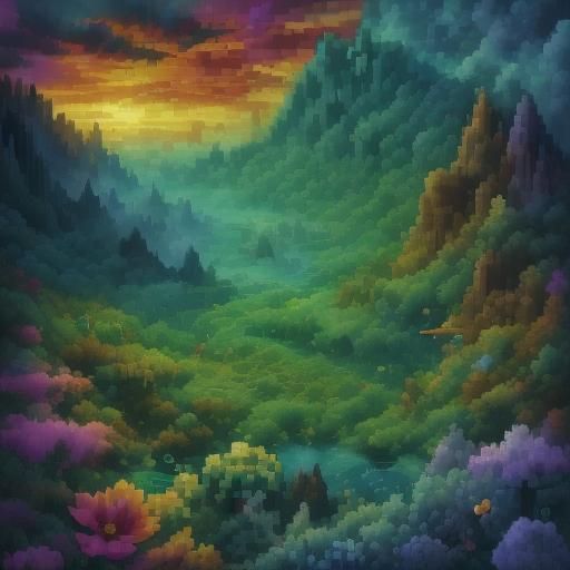 <lora:Darzas Dominion:1.0> <lora:Rv7-CloudAnimals:1.0> <lora:Motion Aura SD15:1.0> Sunset over the bay secret flower mea...