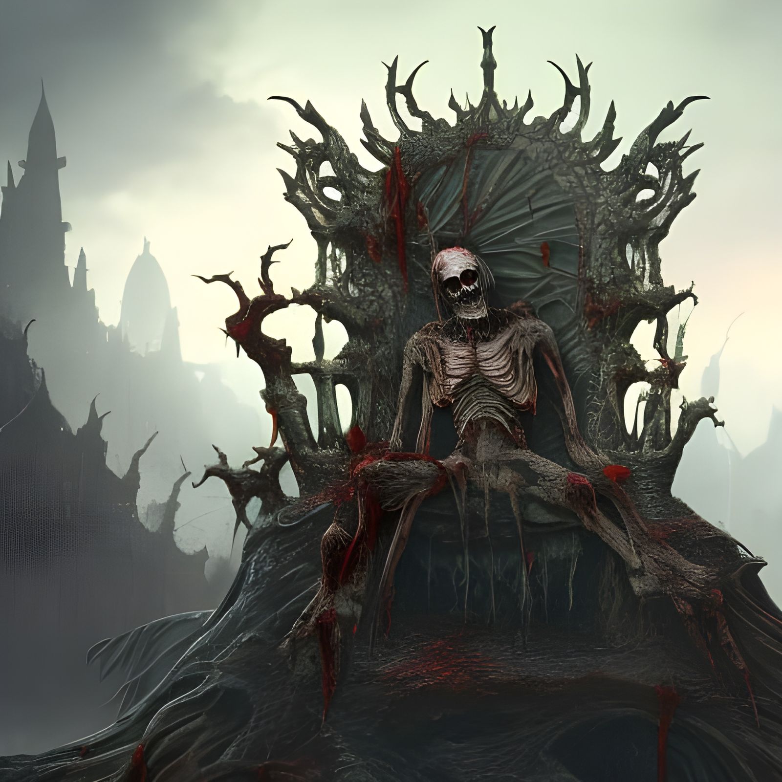rotting zombie on skull throne
