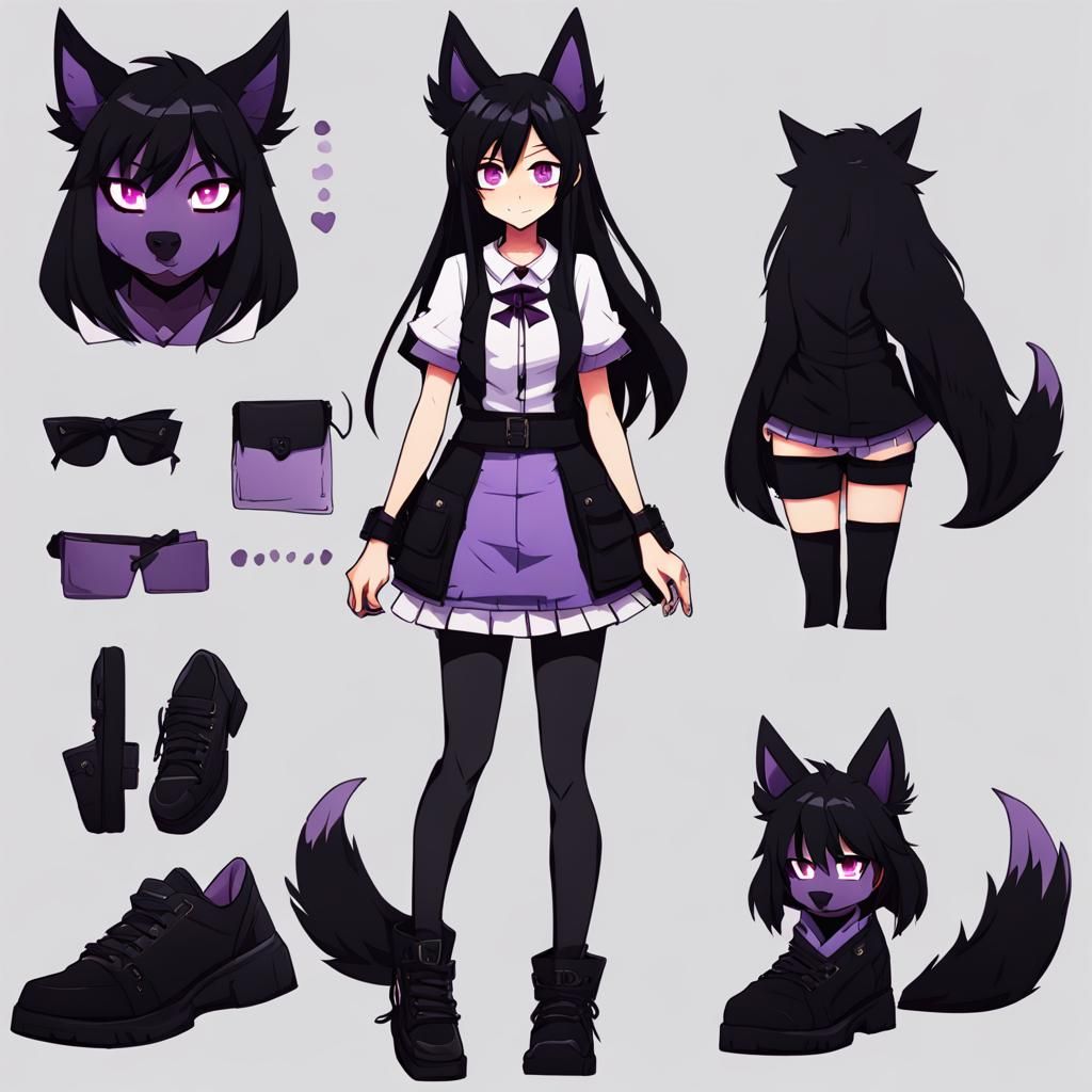 aphmau standing with werewolf ears and tail full body and black shoes ...