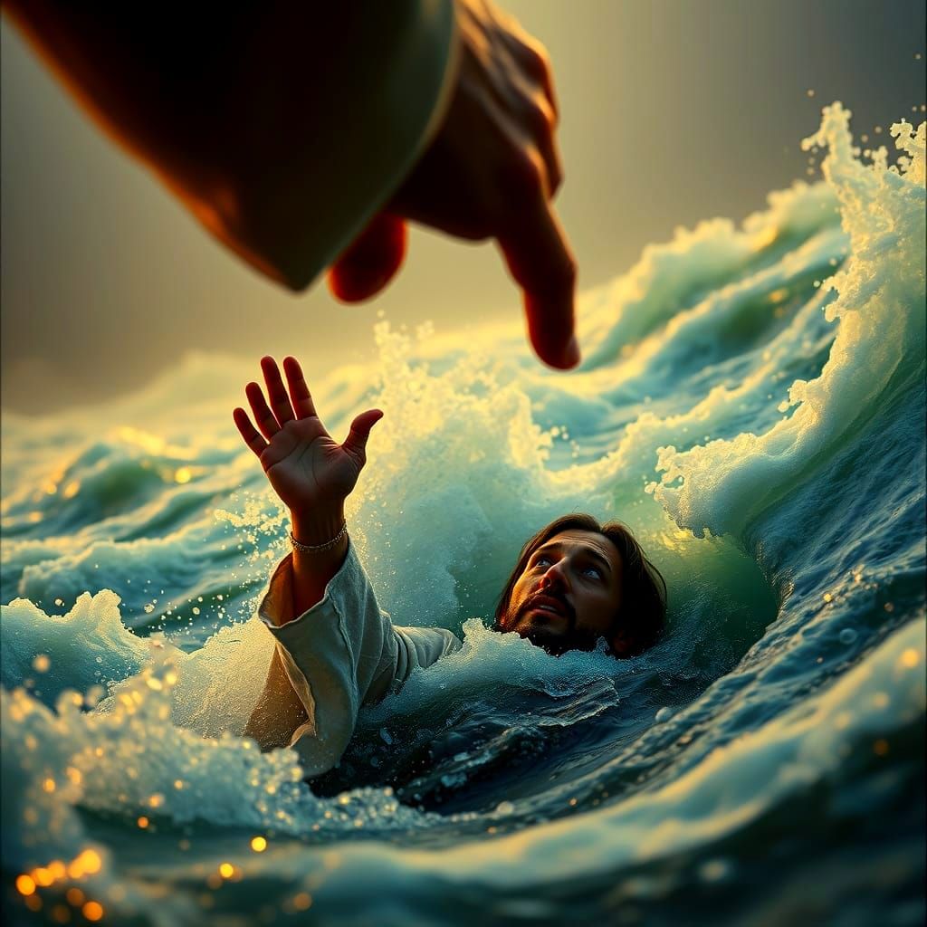 Fearful Peter Reaches Out to Jesus in Faith  by @Jim Harris