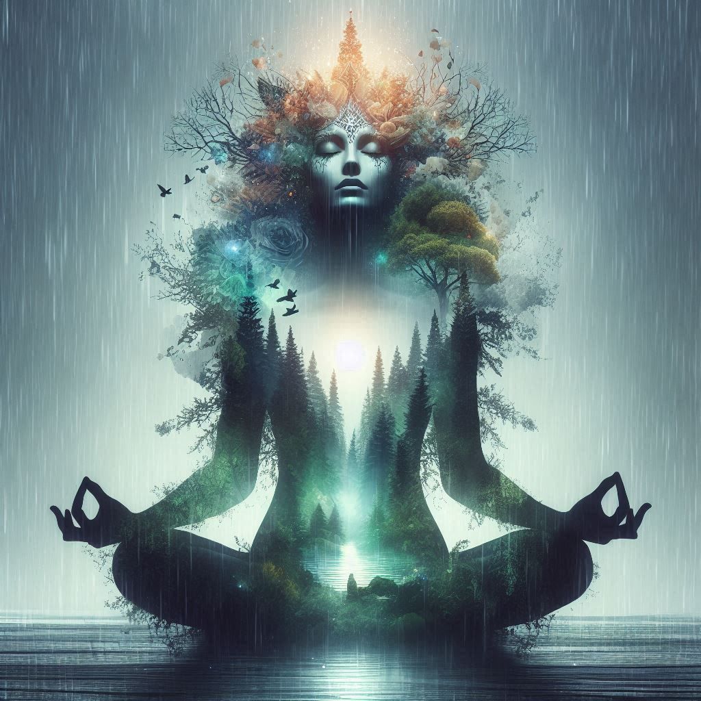 double exposure beautiful fantasy DALL-E 3 portrait landscap...