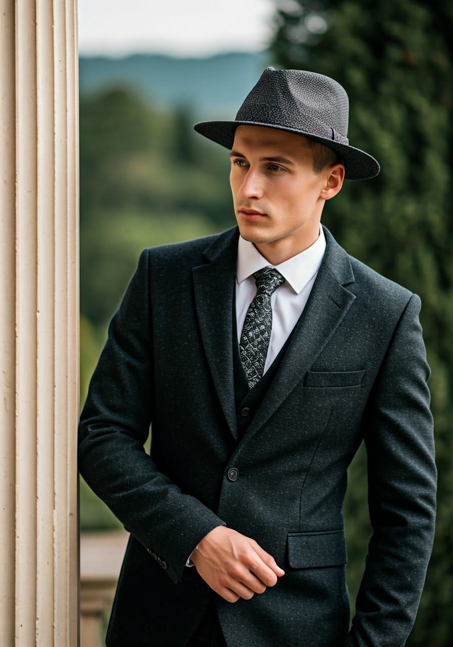 Elegant Lithuanian Groom in High-Contrast Black and White