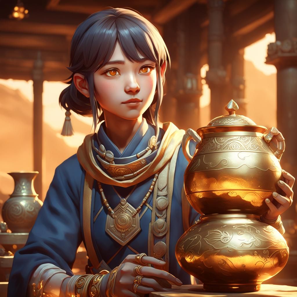 Archaeologist Portrait with Gold and Silver Artifacts