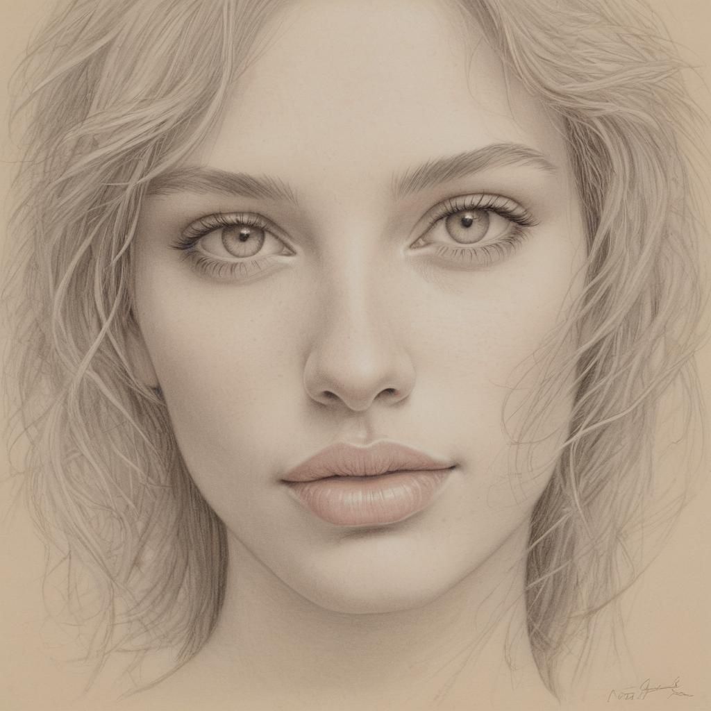 Detailed Pencil Sketch of Woman with Soft Pink Highlights
