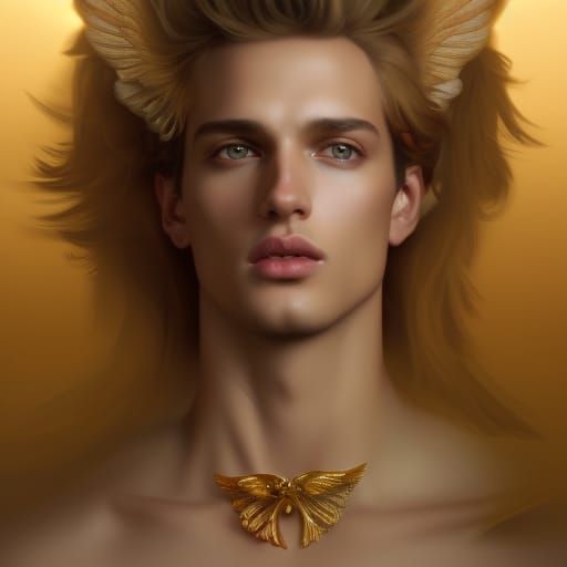 Extravagant ethereal Victoria secret angelic male model gold...