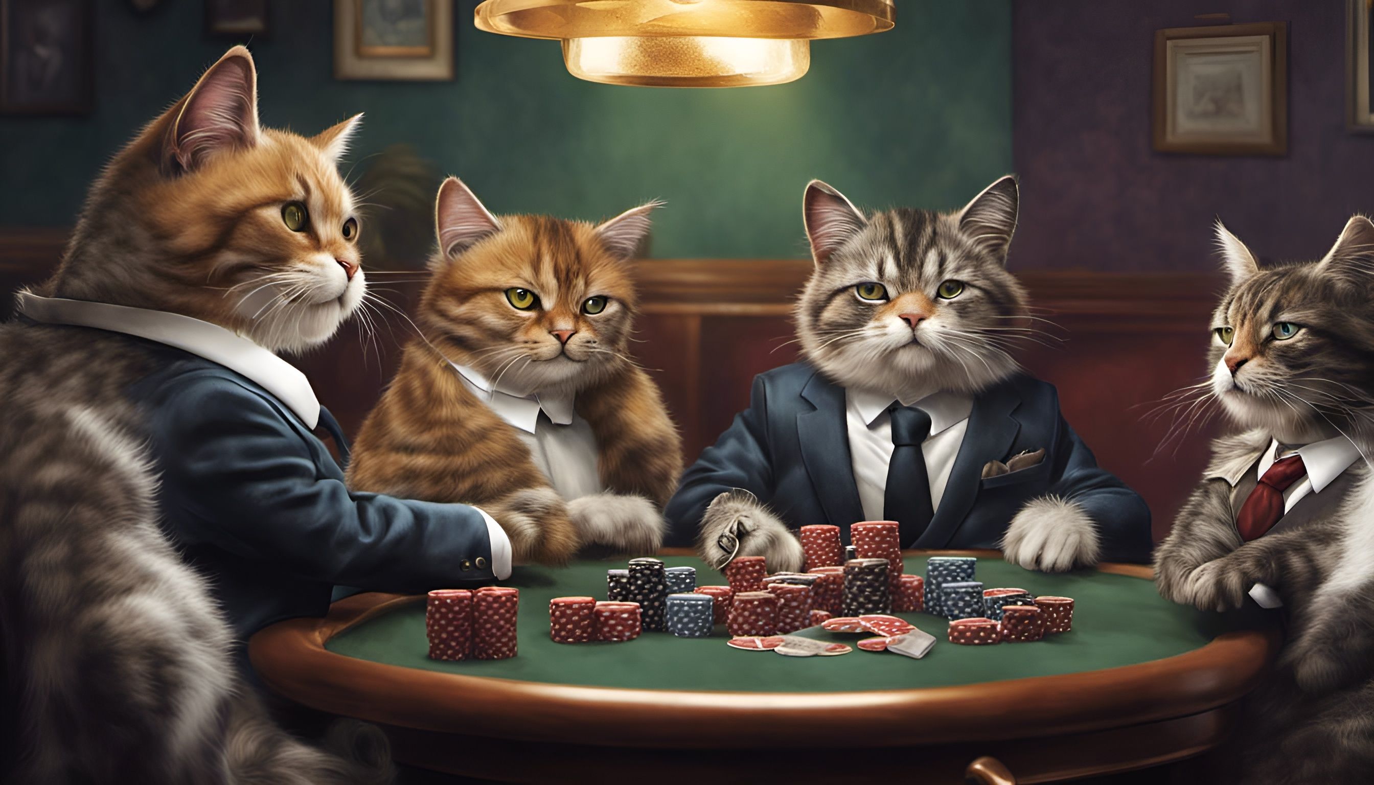 Poker Night Showdown: Feline Edition - Canvas – artAIstry