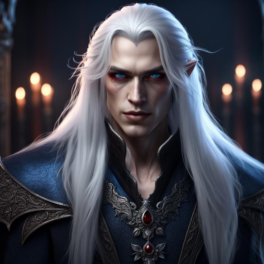 Vampire, Blue Eyes, Long White Hair, Young, Charismatic, Handsome - Ai 