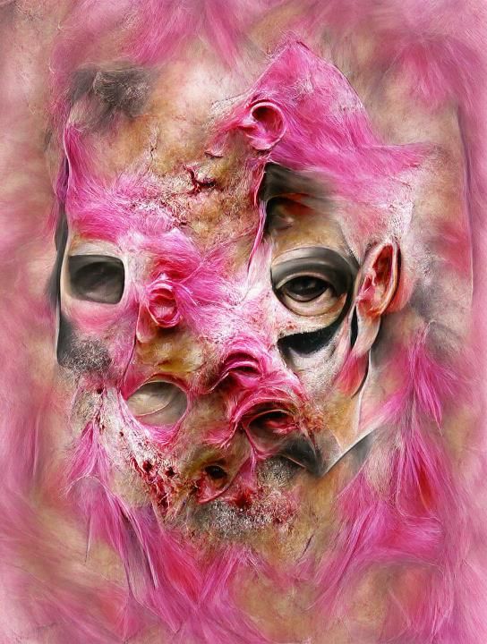Abstract creepy pink dead skin mask portrait