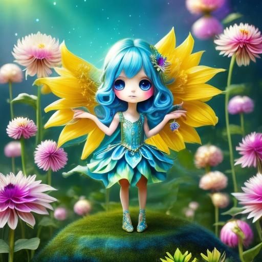 <lora:Fairies Dreamshaper:1.0>Beautiful fairy, semitransparent wings, big round beautiful eyes, dahlia