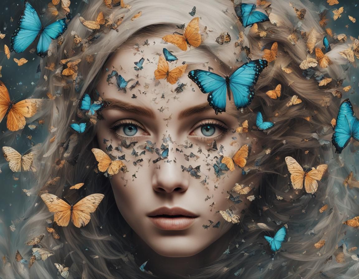 A girl with a veil of butterflies - AI Generated Artwork - NightCafe ...