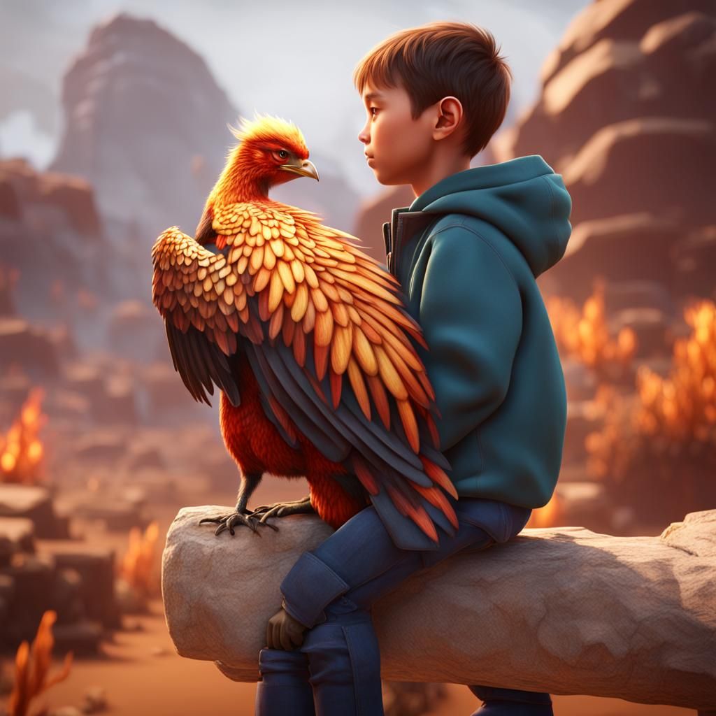 cute ((miniature)) ((baby phoenix)) perched on the shoulder ...