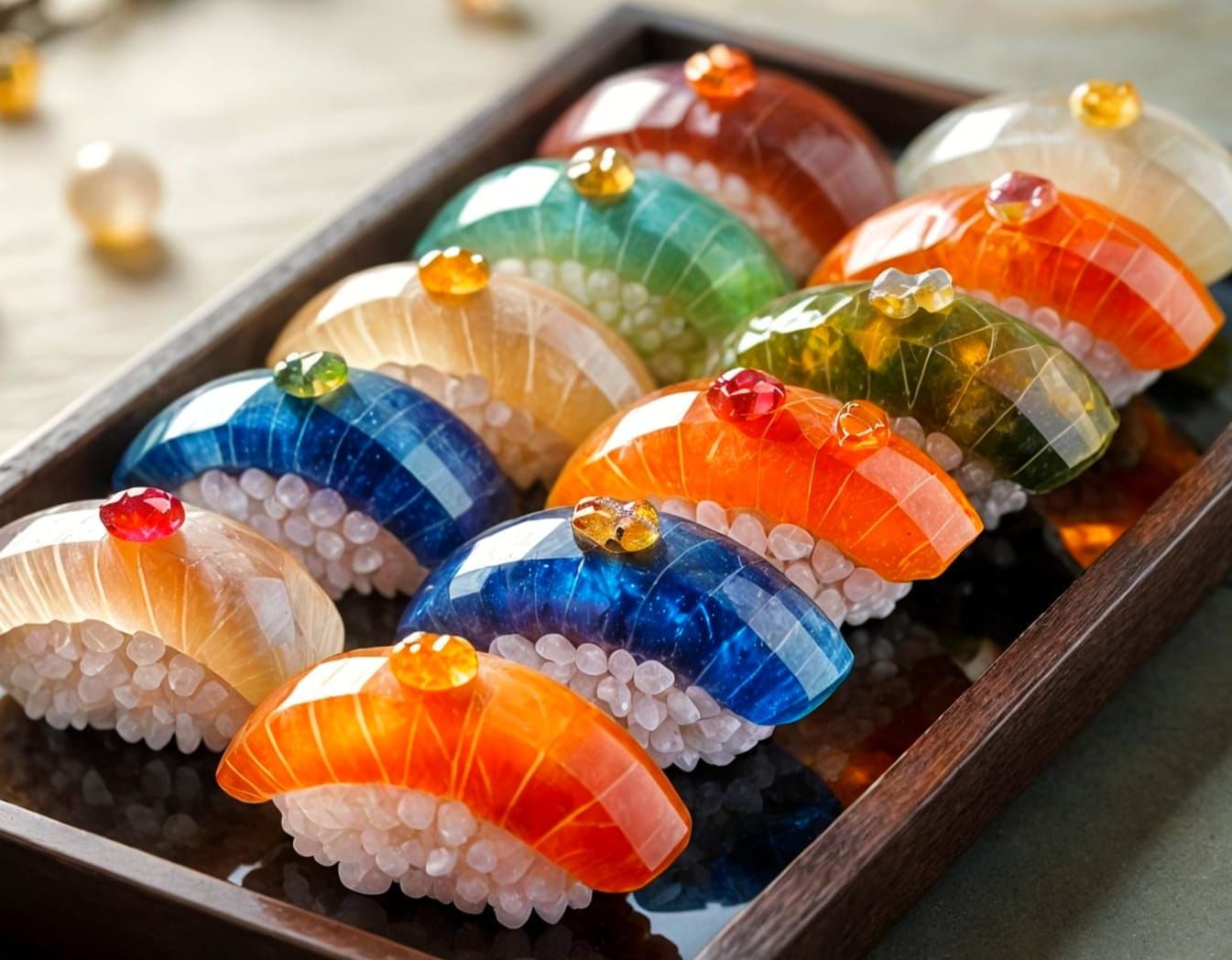 Precious Gemstone nigri sushi  by @Kitcalyx