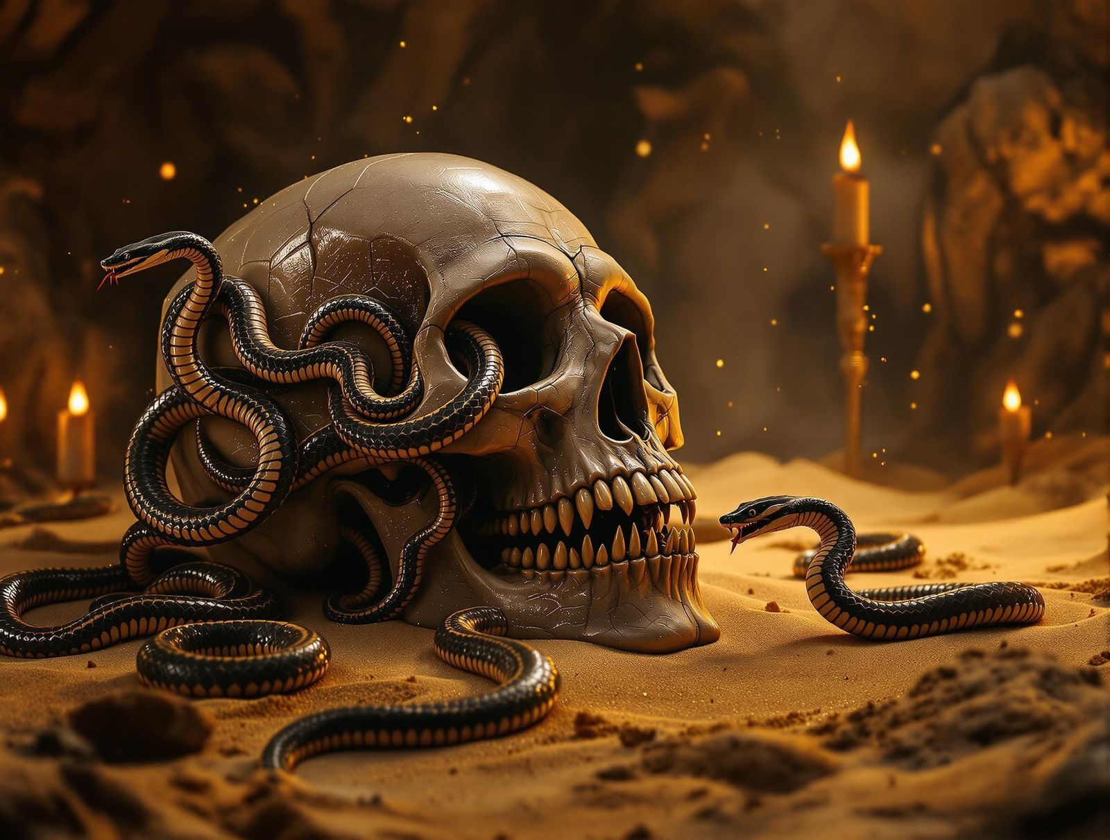 Serpents and a skull