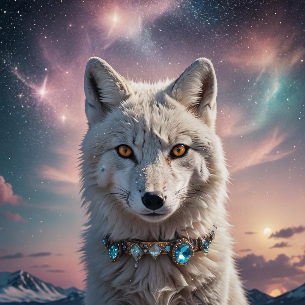 Arctic Fox in Celestial Pastel Dreamscape