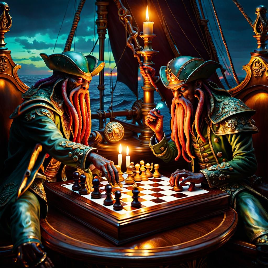 Cthulhu Pirates playing chess - AI Generated Artwork - NightCafe Creator