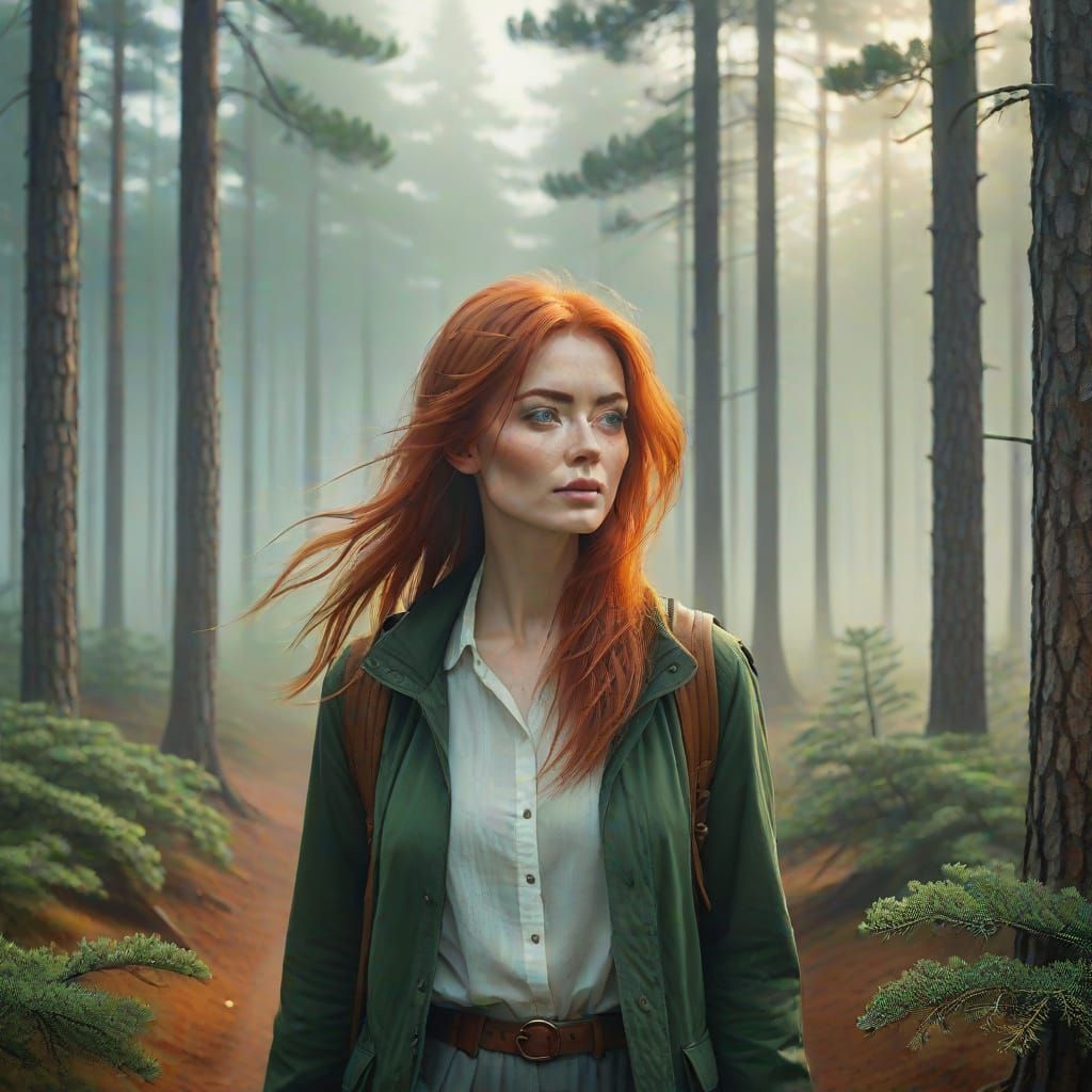 A foggy forest with a quiet mystery of trees wrapped in mist and paths that fade into the haze. It showcases the atmosphere of light and the...