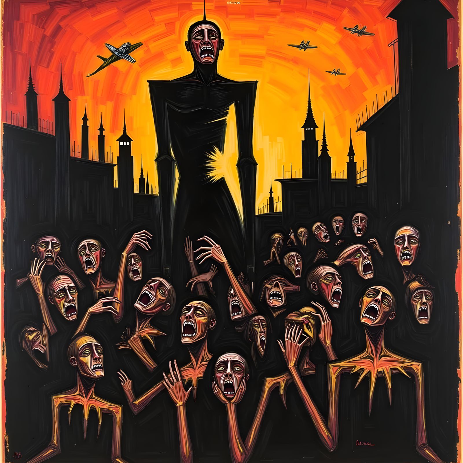 German expressionism painting portraying pain, suffering and immorality <lora:German Expressionism:1.0>