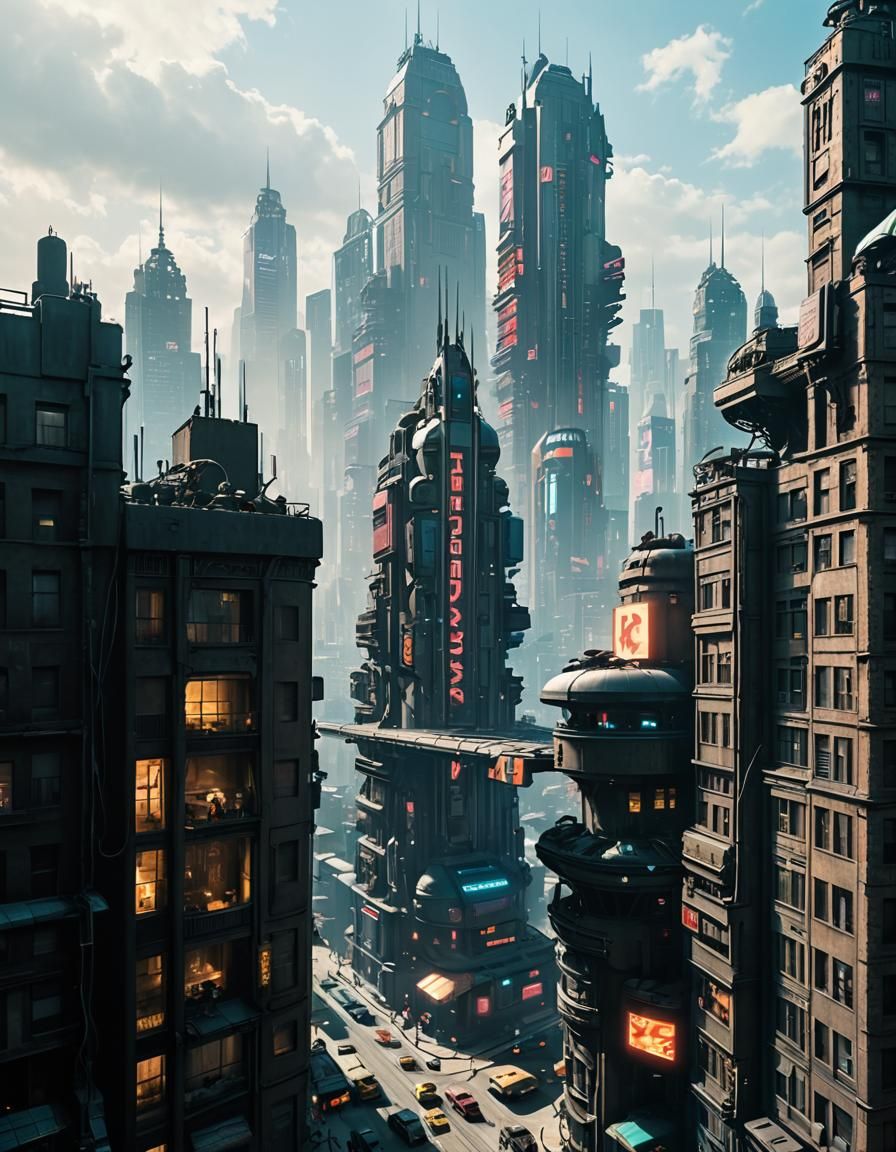 A futuristic cyberpunk modernization of the city in the 1927...