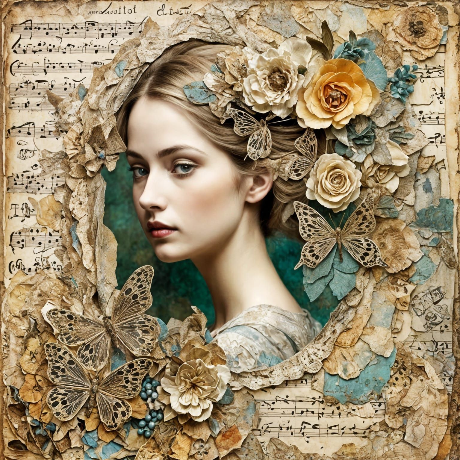 Elegant Mixed Media Collage Portrait in Klimt Style