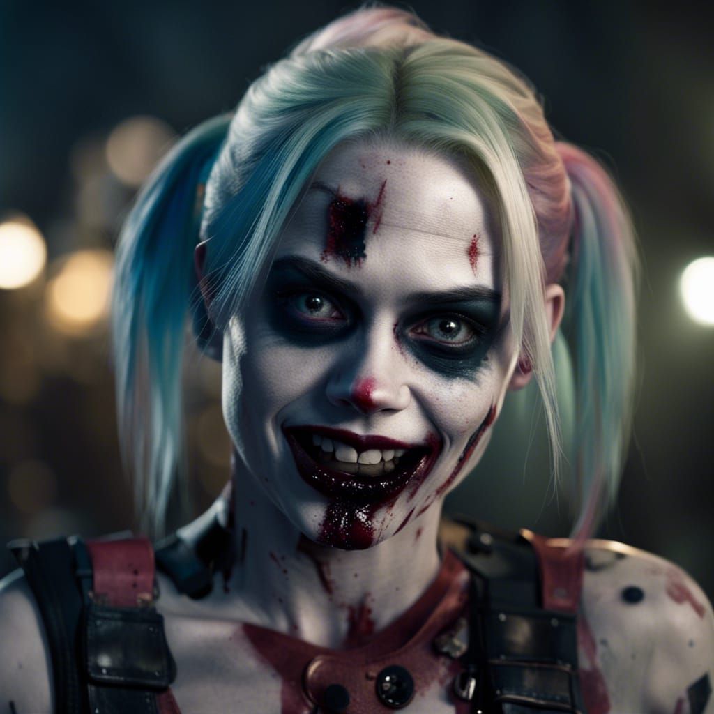 1080p resolution live action Harley Quinn as a zombie