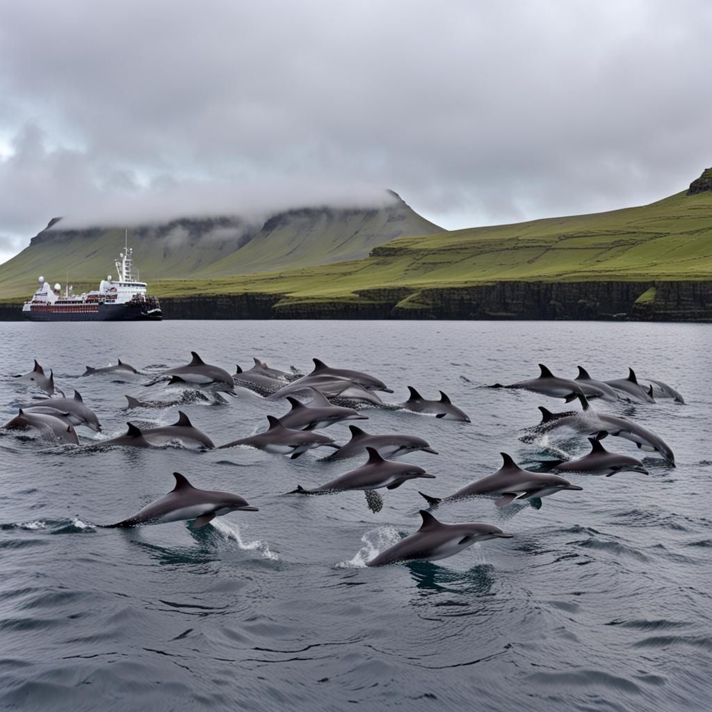 the annual dolphin hunt in the Faroe Islands with the sea a ...