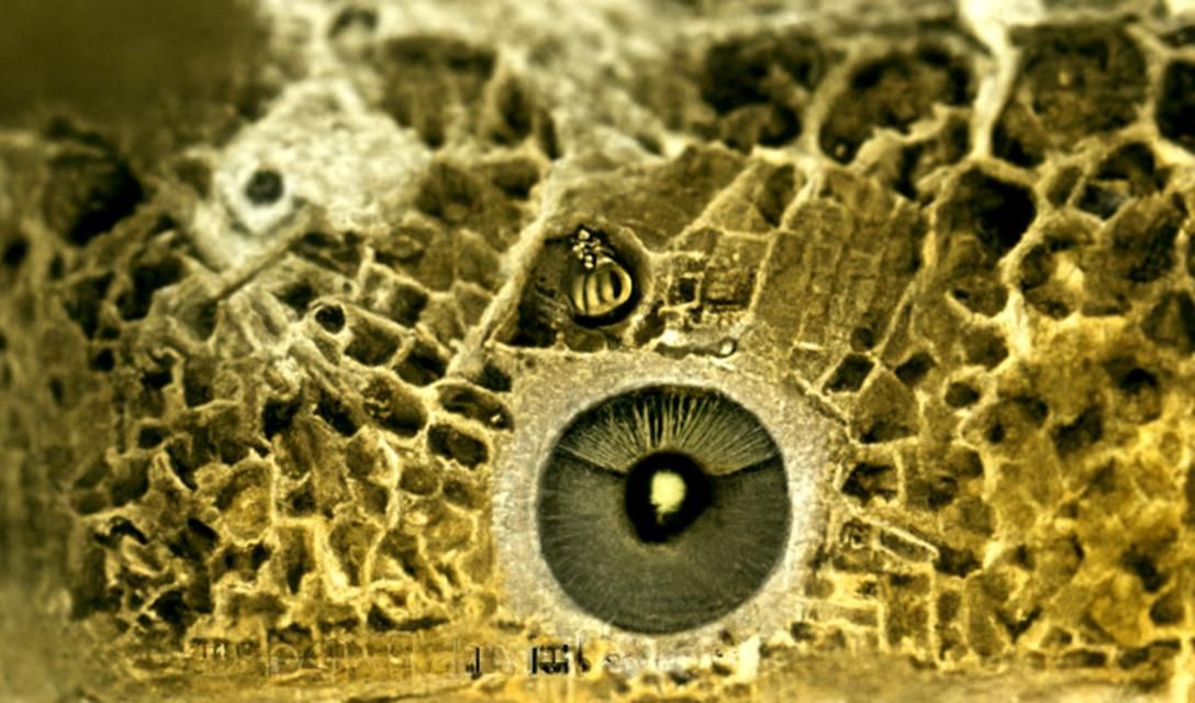 microchip image from electron microscope. in the center fly ...