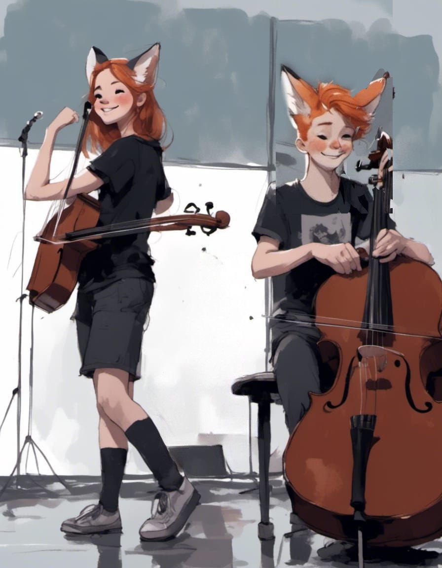 Fox-girl VIXEN (age 14) fooling around by playing a cello li...