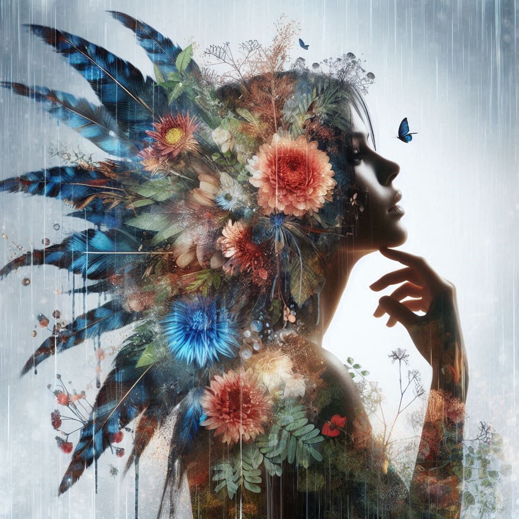 double exposure beautiful fantasy DALL-E 3 portrait landscape..