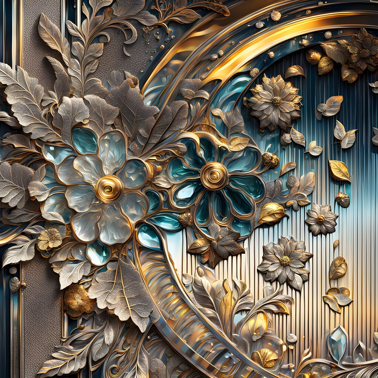 Hyperrealistic Glass Sculpture in Metallic Deep Relief