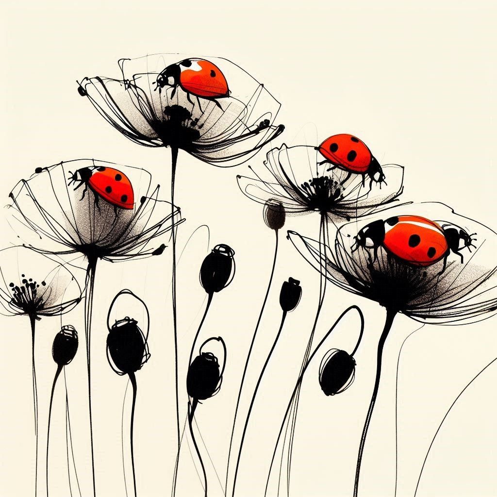 ladybugs on poppies