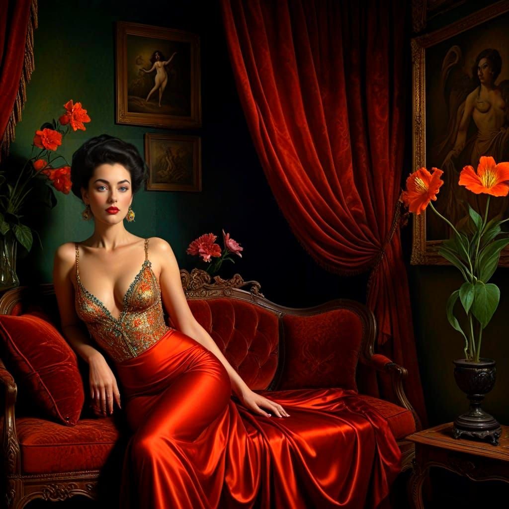 Charming Lady in Whimsical Surrealistic Scene