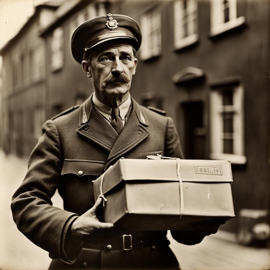 A postman delivering packages, Denmark, 1930s. 