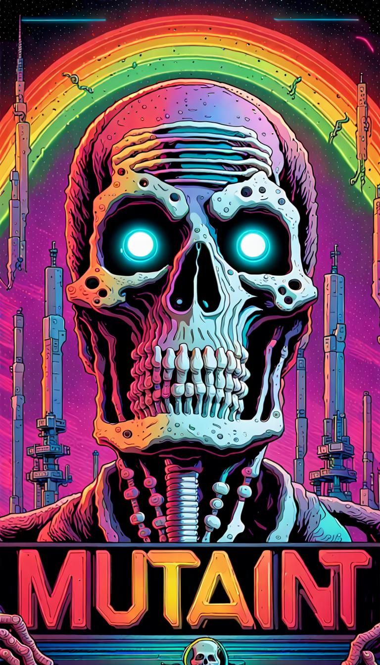A rainbow multi-colored Industrial album cover with the word...