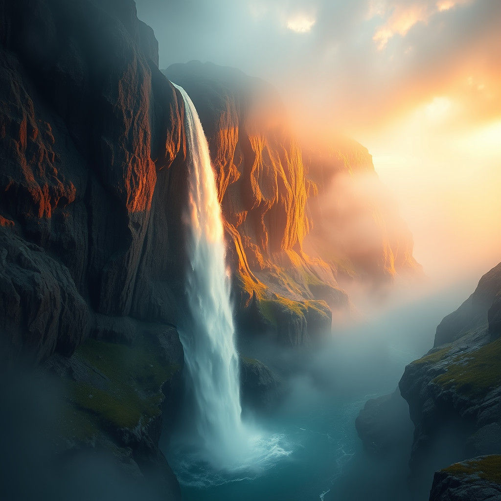 Icelandic Waterfall in Dreamlike Digital Art Style