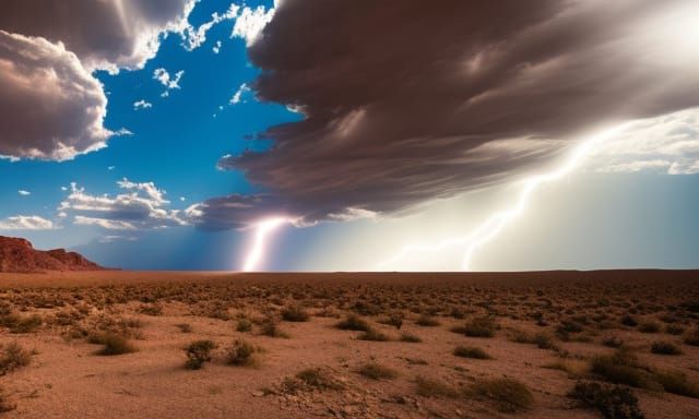 Thunderstorm in a dried out landscape