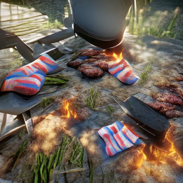 Grilling a pair of socks on the barbecue gone wrong