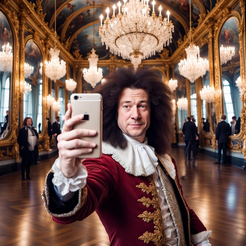 Louis XIV doing a selfie portrait for Instagram  by @Angry Banana