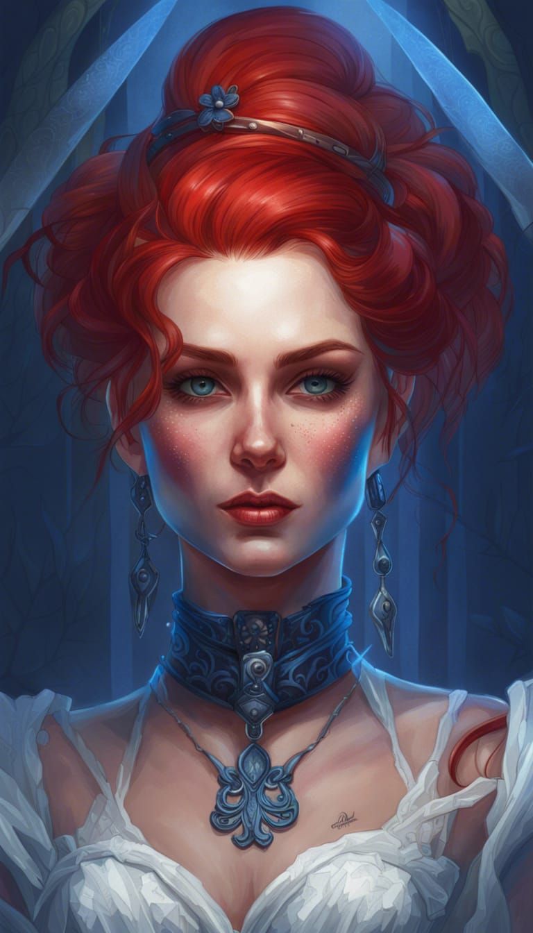 Blue Beard. Indigo highlights. Skeleton key. Tight corset. B...