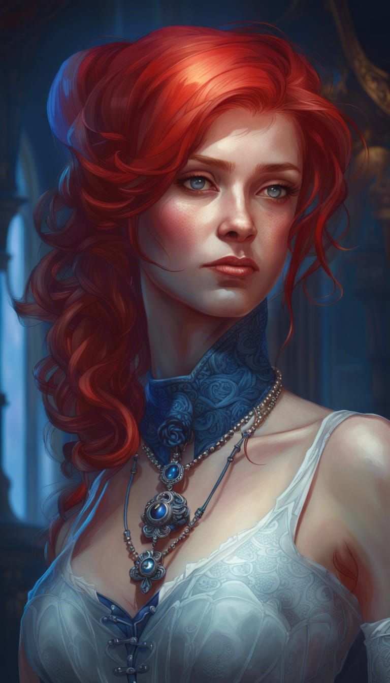 Blue Beard. Indigo highlights. Skeleton key. Tight corset. B...
